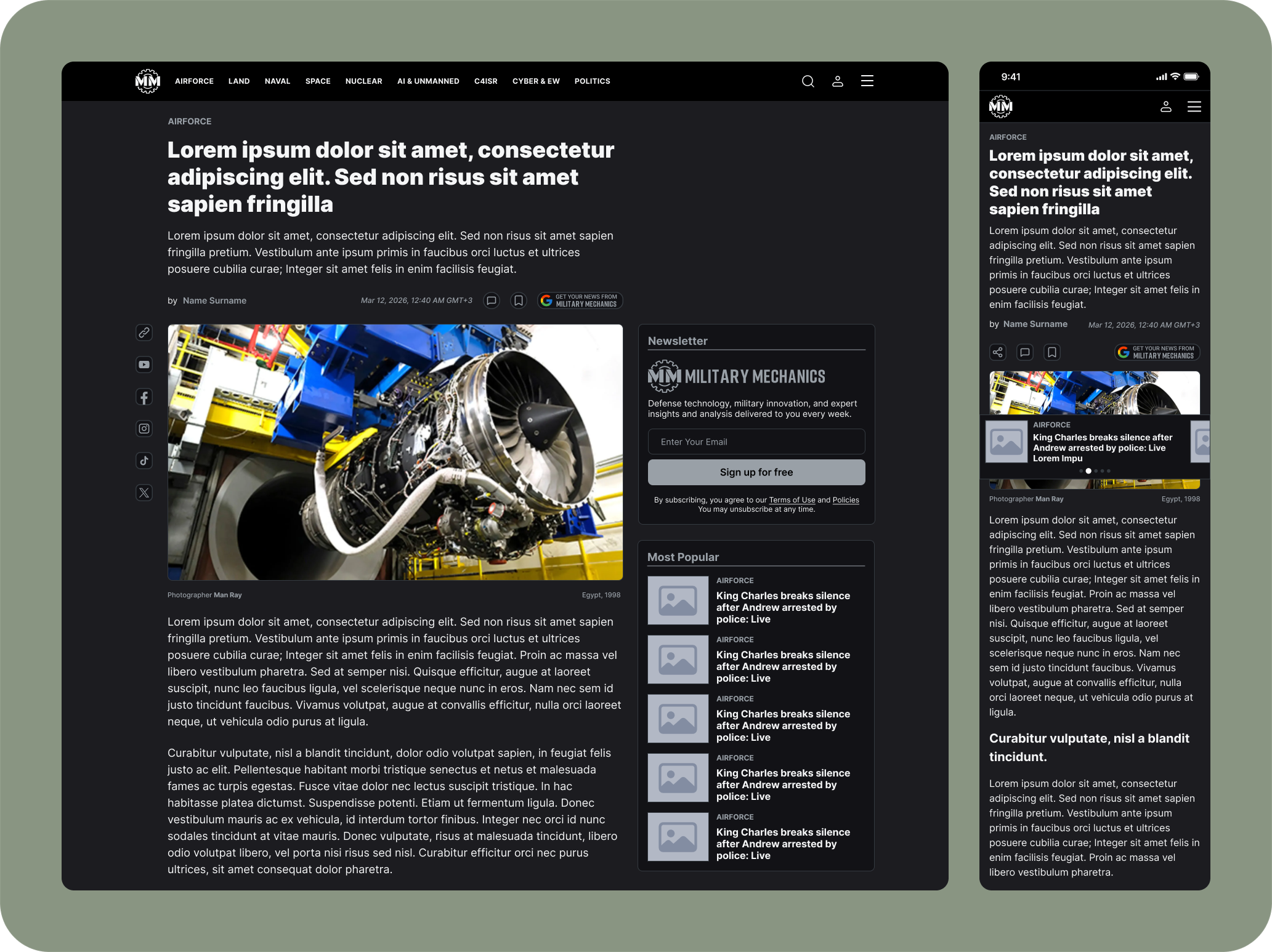 Military Mechanics article reading width compared across desktop and mobile