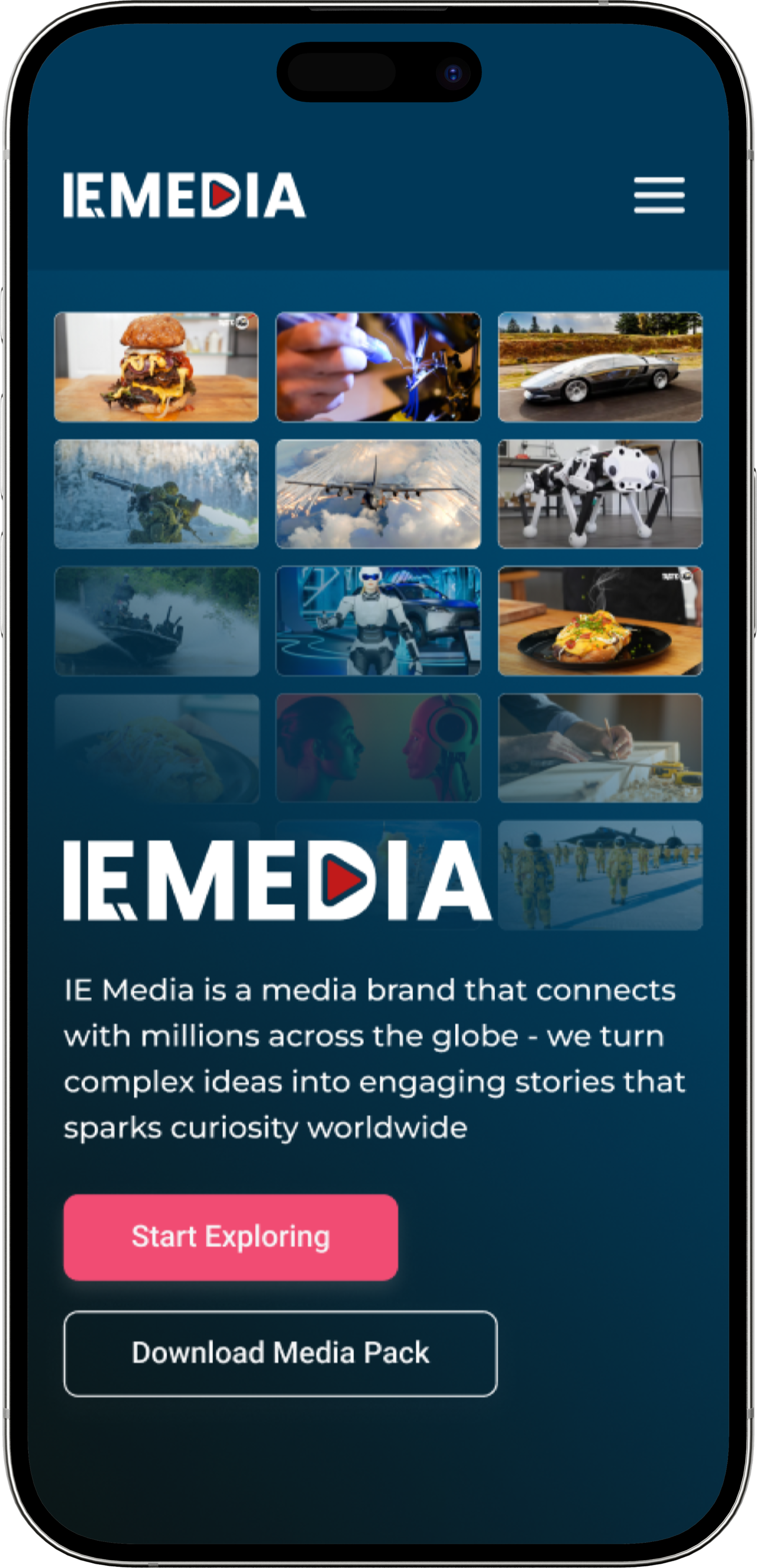 IE Media website shown on a mobile mockup