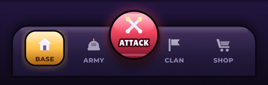 The Emberfall bottom navigation bar with the raised attack action in the middle