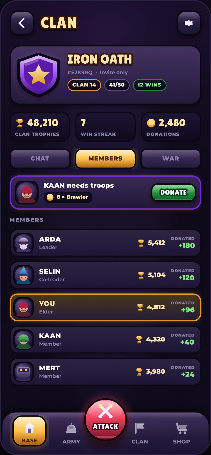 Emberfall screen 08, clan hub
