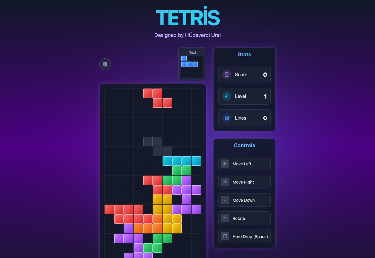 Tetris gameplay showing the board, next piece preview, and stats panel