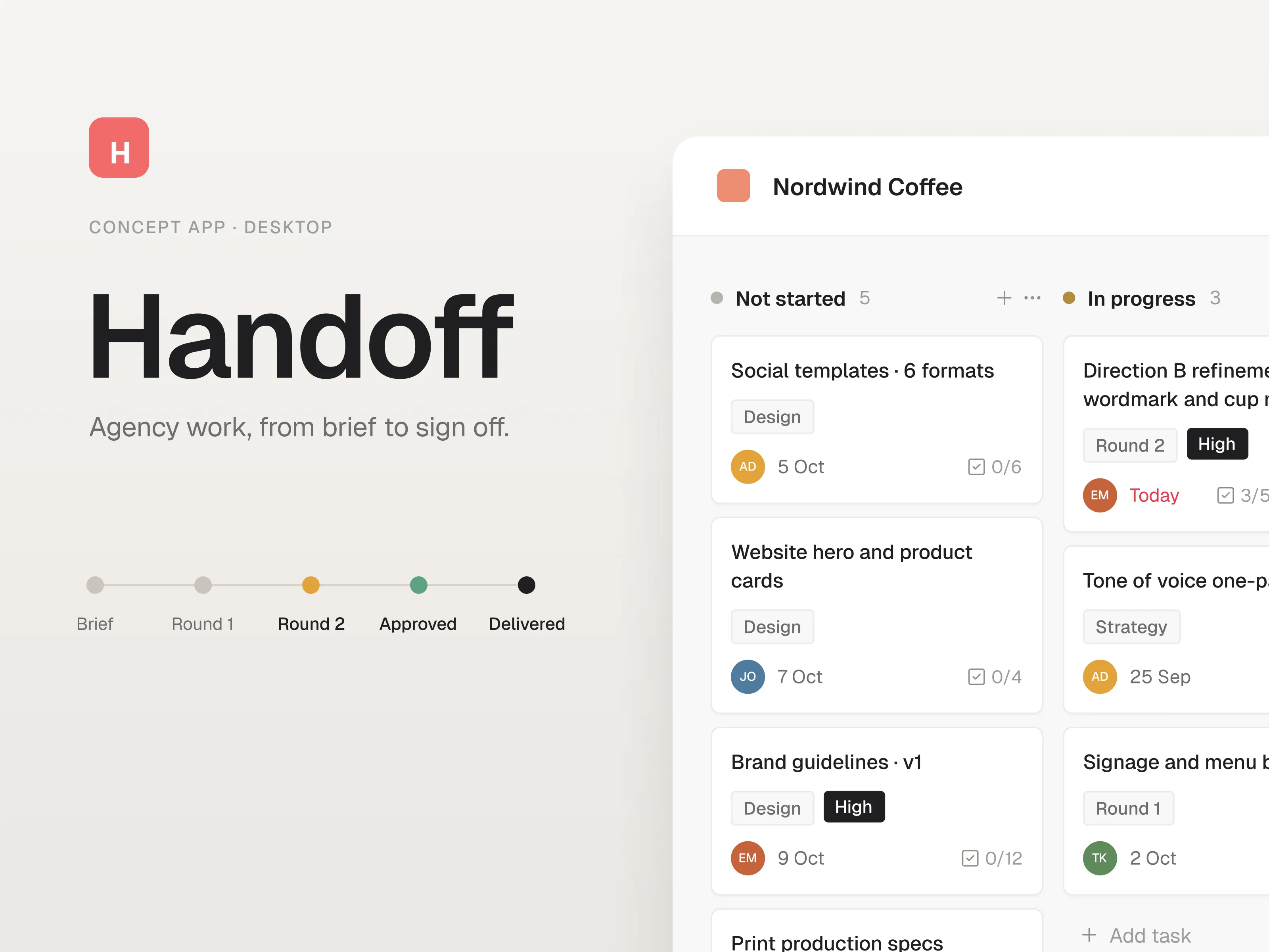 Handoff, a work management platform concept