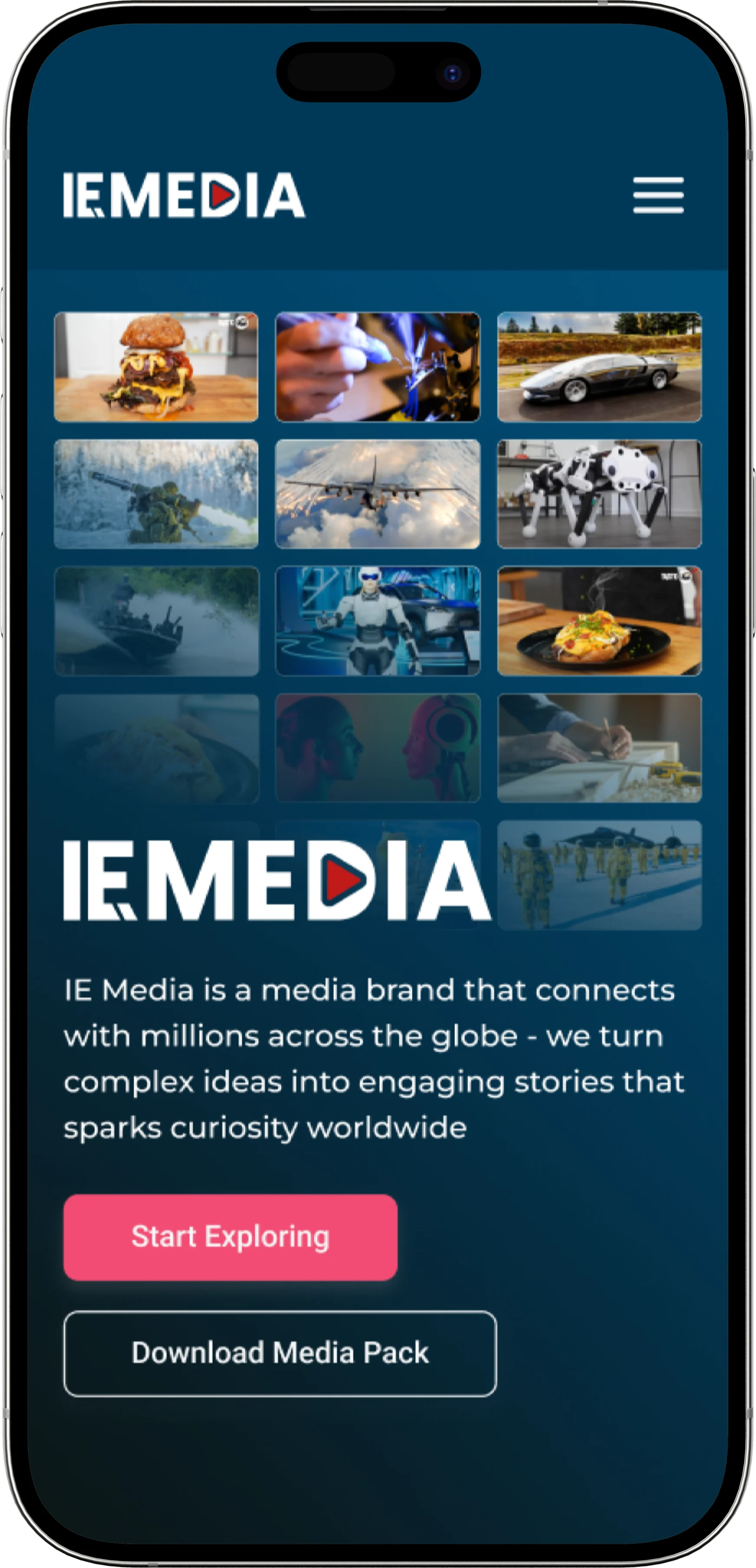IE Media website shown on a mobile mockup