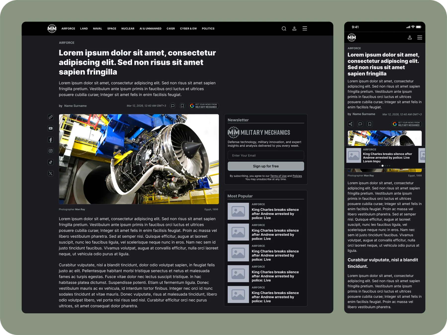 Military Mechanics article reading width compared across desktop and mobile