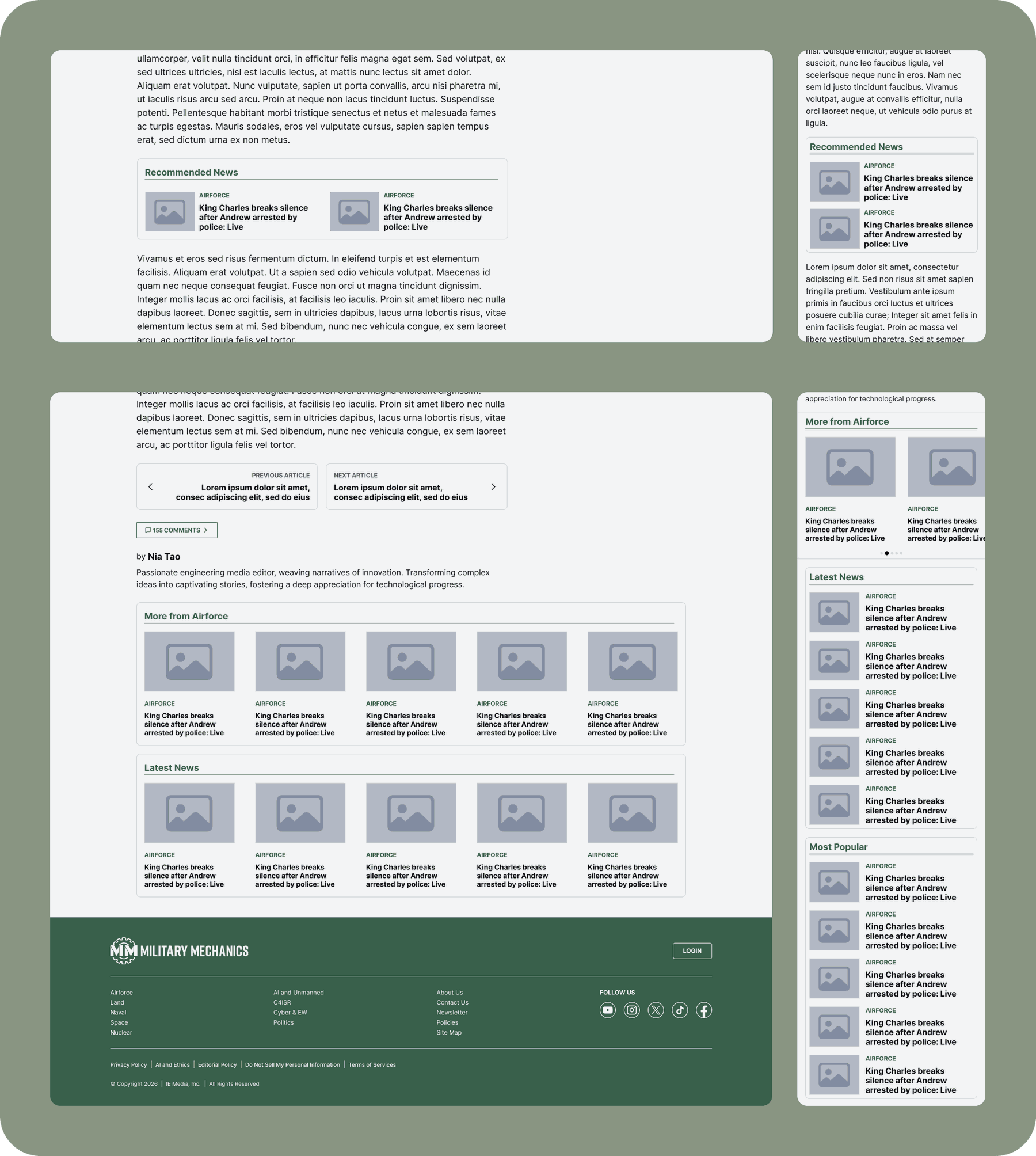 Military Mechanics navigation and related content modules, including footer navigation, recommended news, and more from category