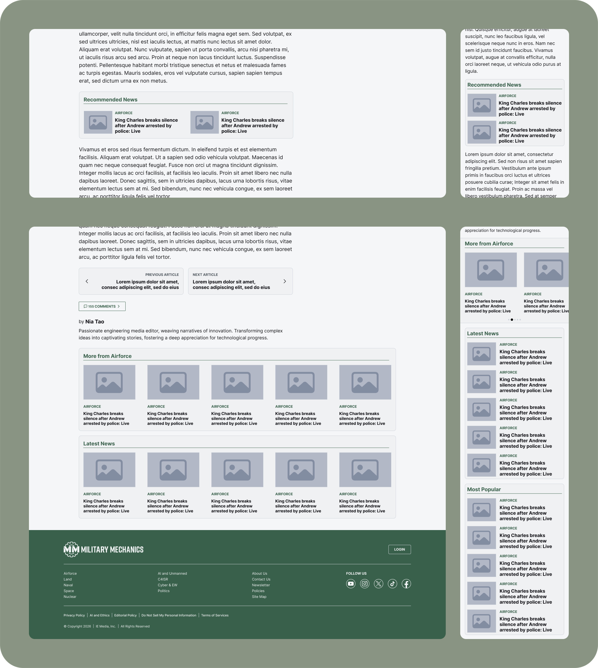 Military Mechanics navigation and related content modules, including footer navigation, recommended news, and more from category