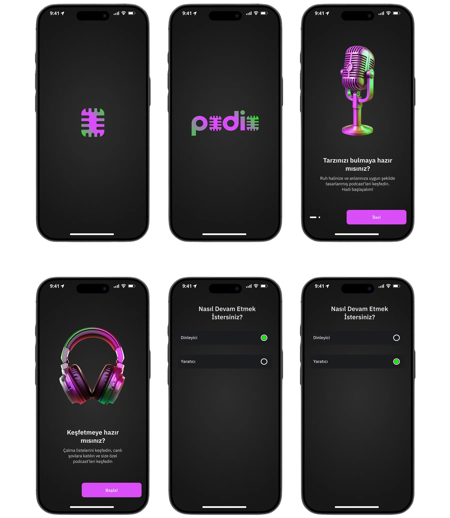 Podio onboarding screens