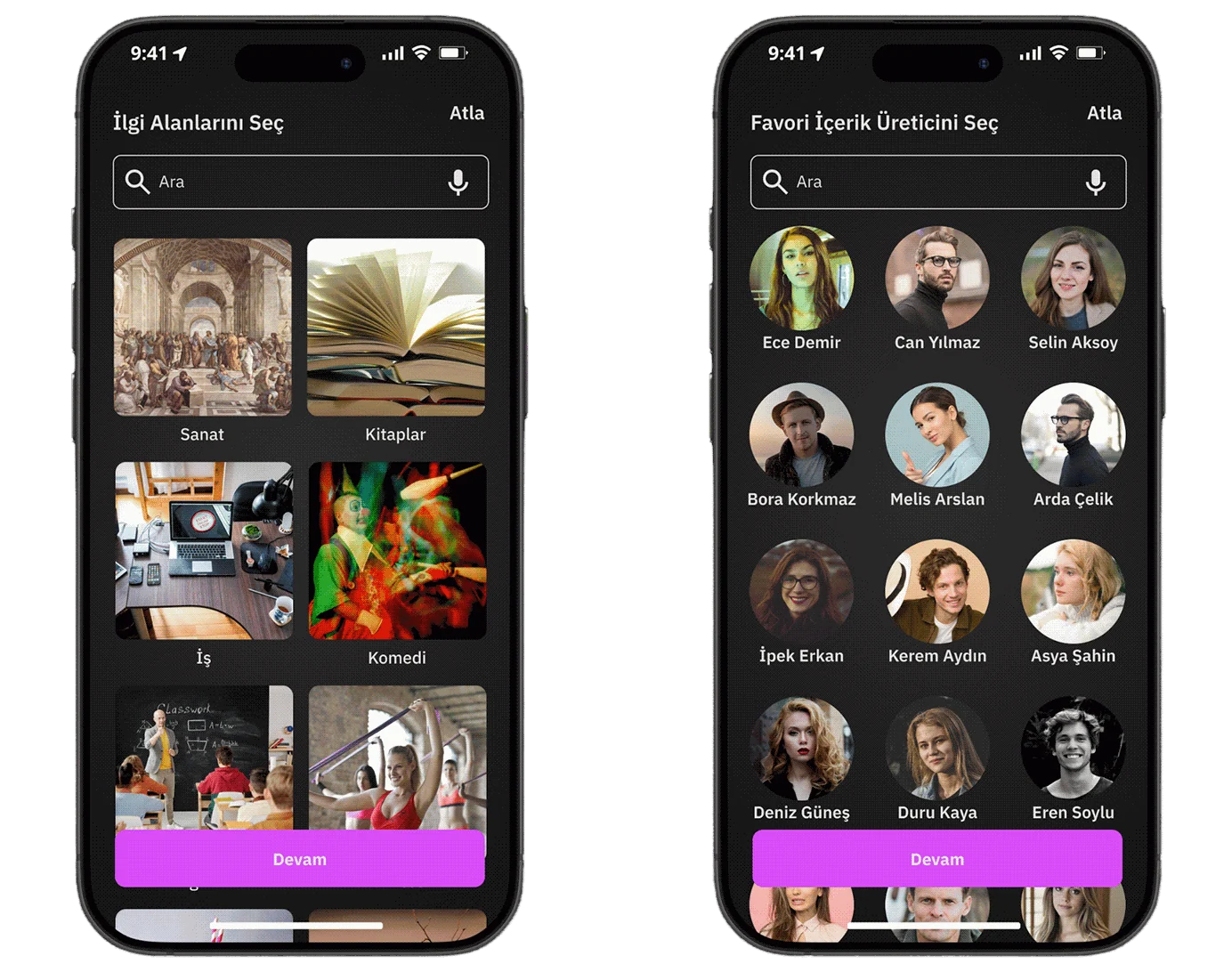 Podio personalisation screen