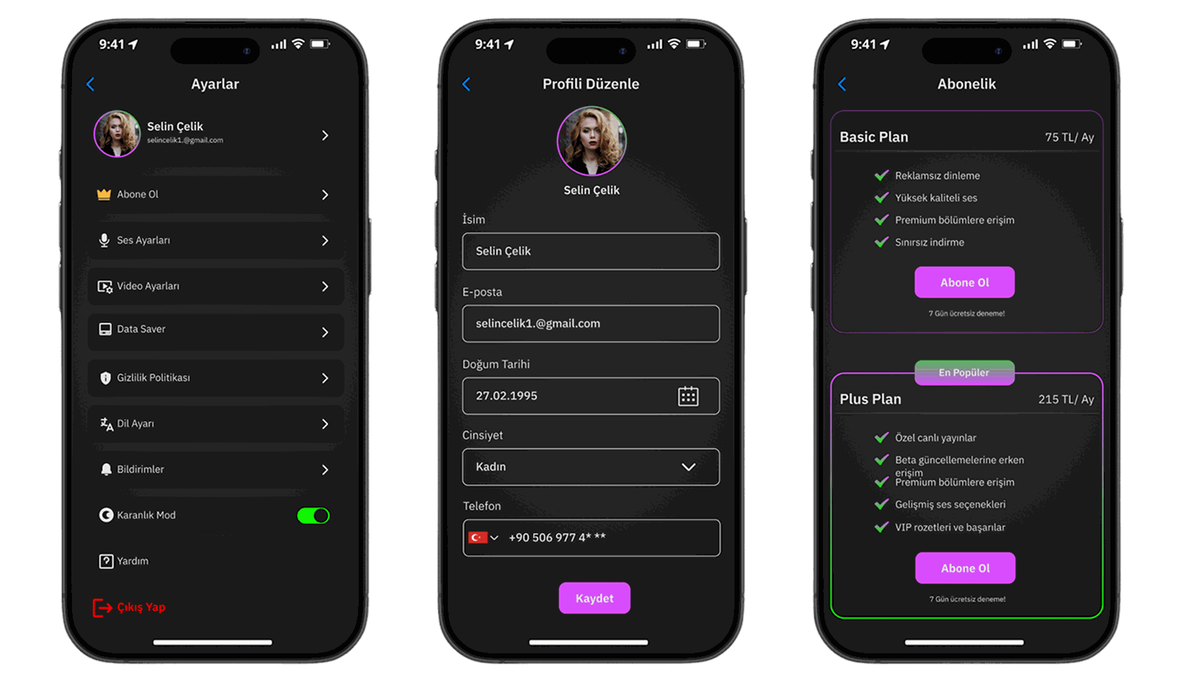 Podio settings screen