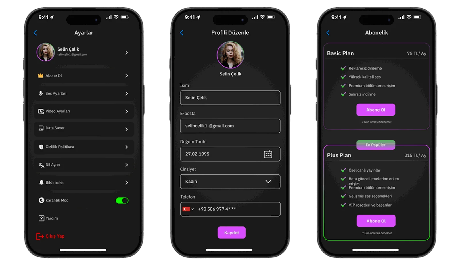 Podio settings screen