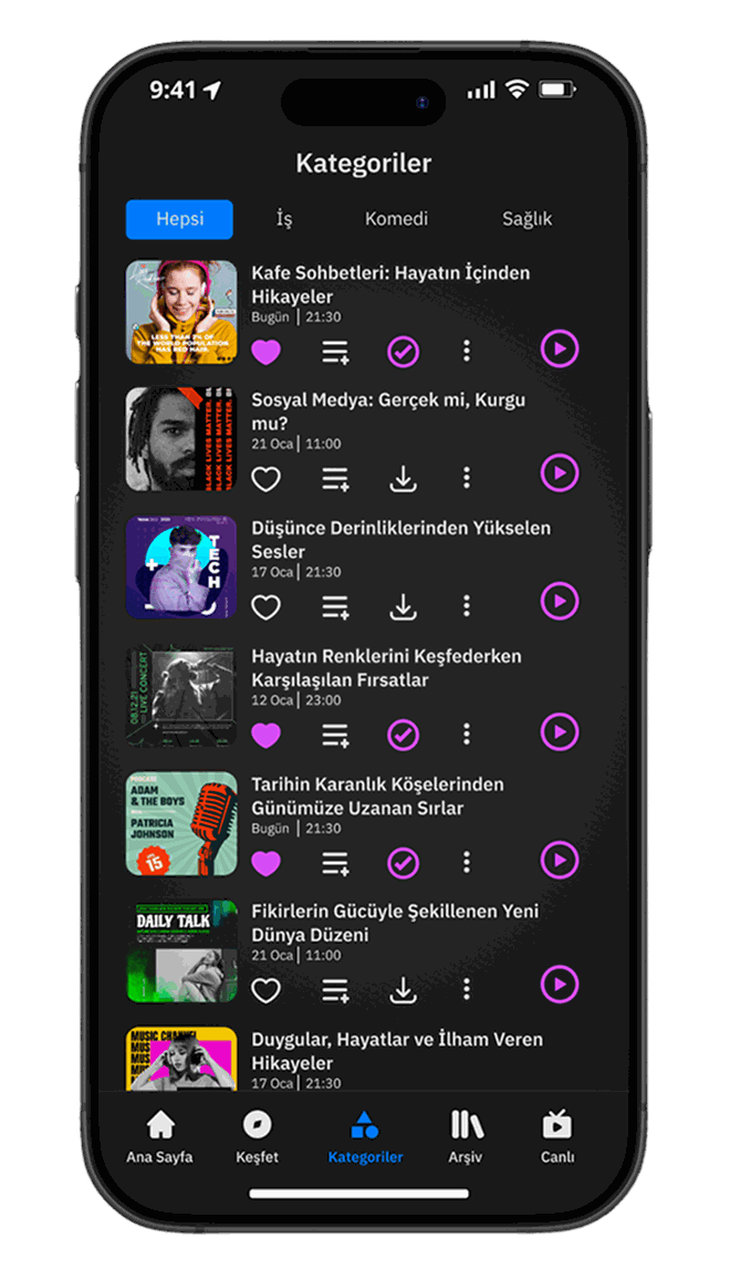 Podio categories screen