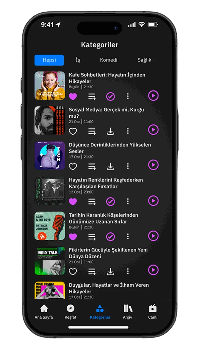 Podio categories screen