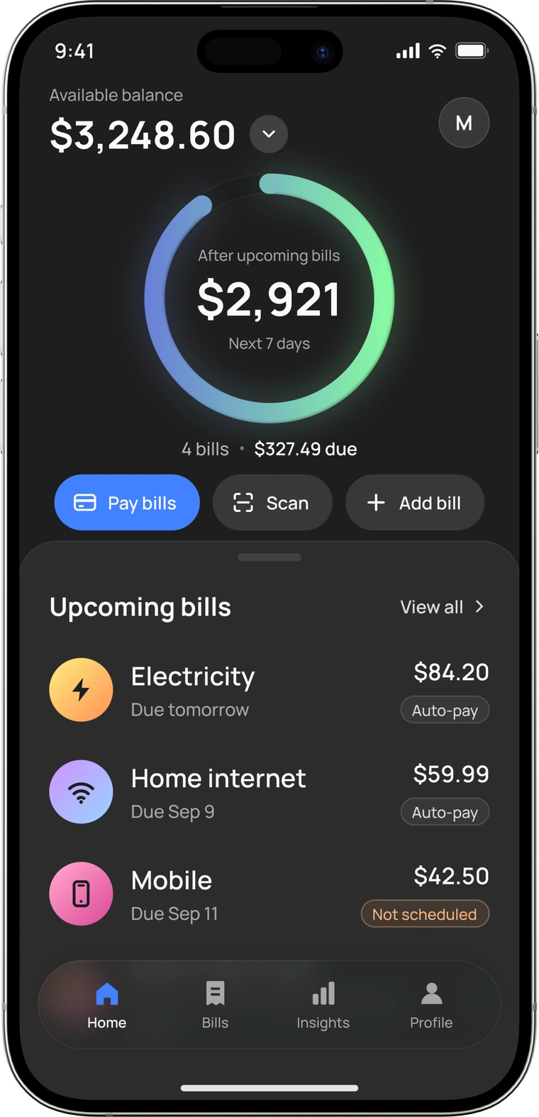 Rivo personalised cash flow home screen