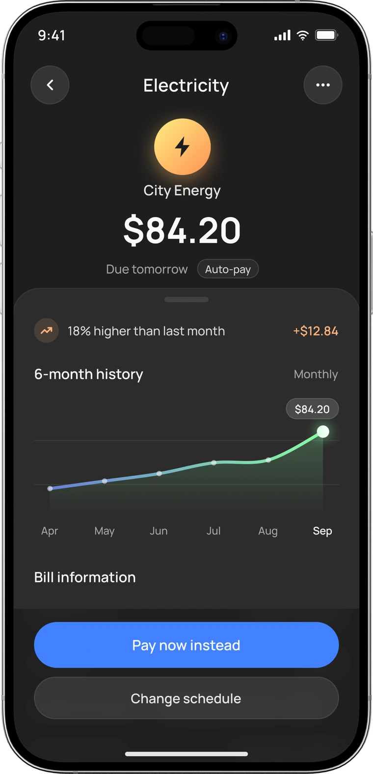 Rivo electricity bill detail screen