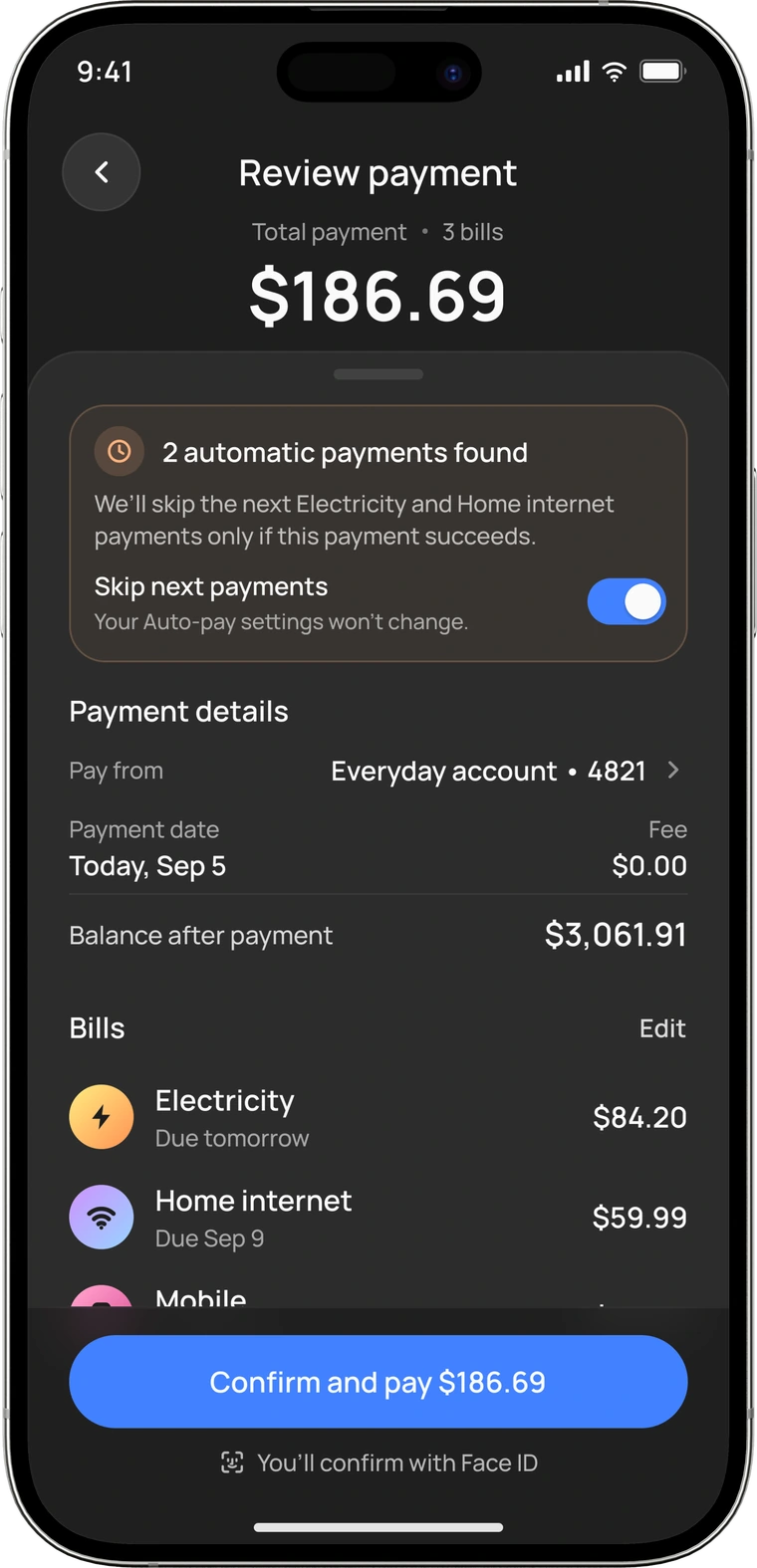 Rivo payment review screen