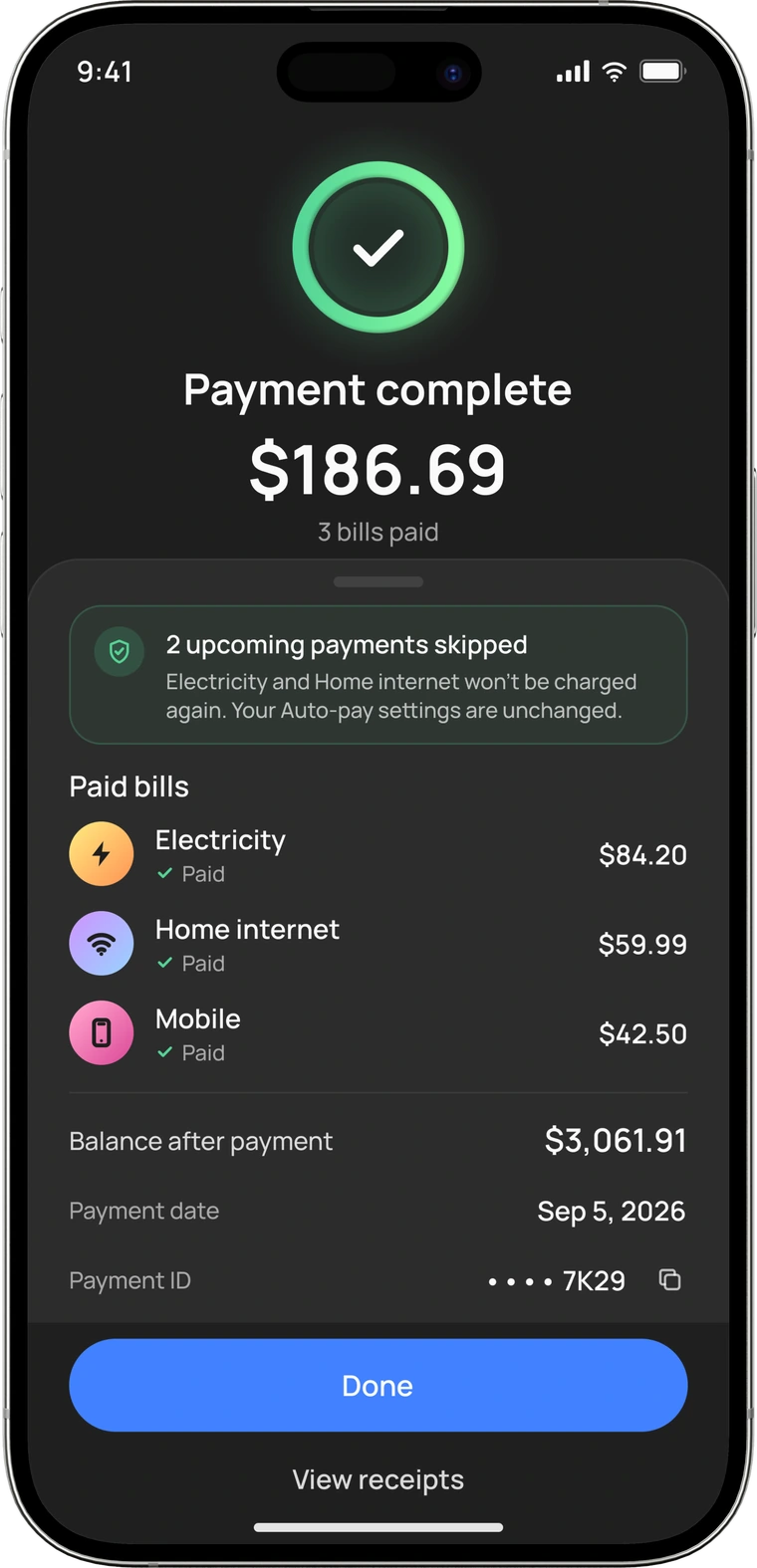 Rivo successful payment screen