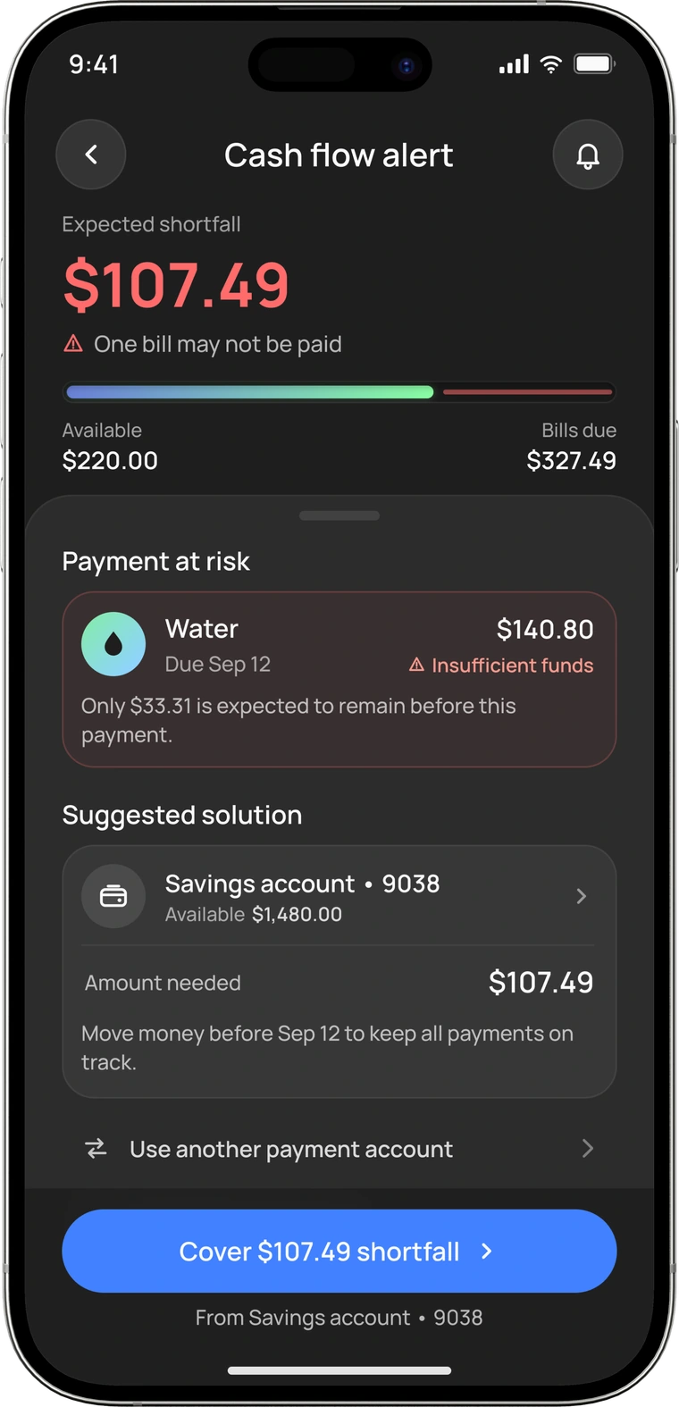 Rivo low balance warning screen