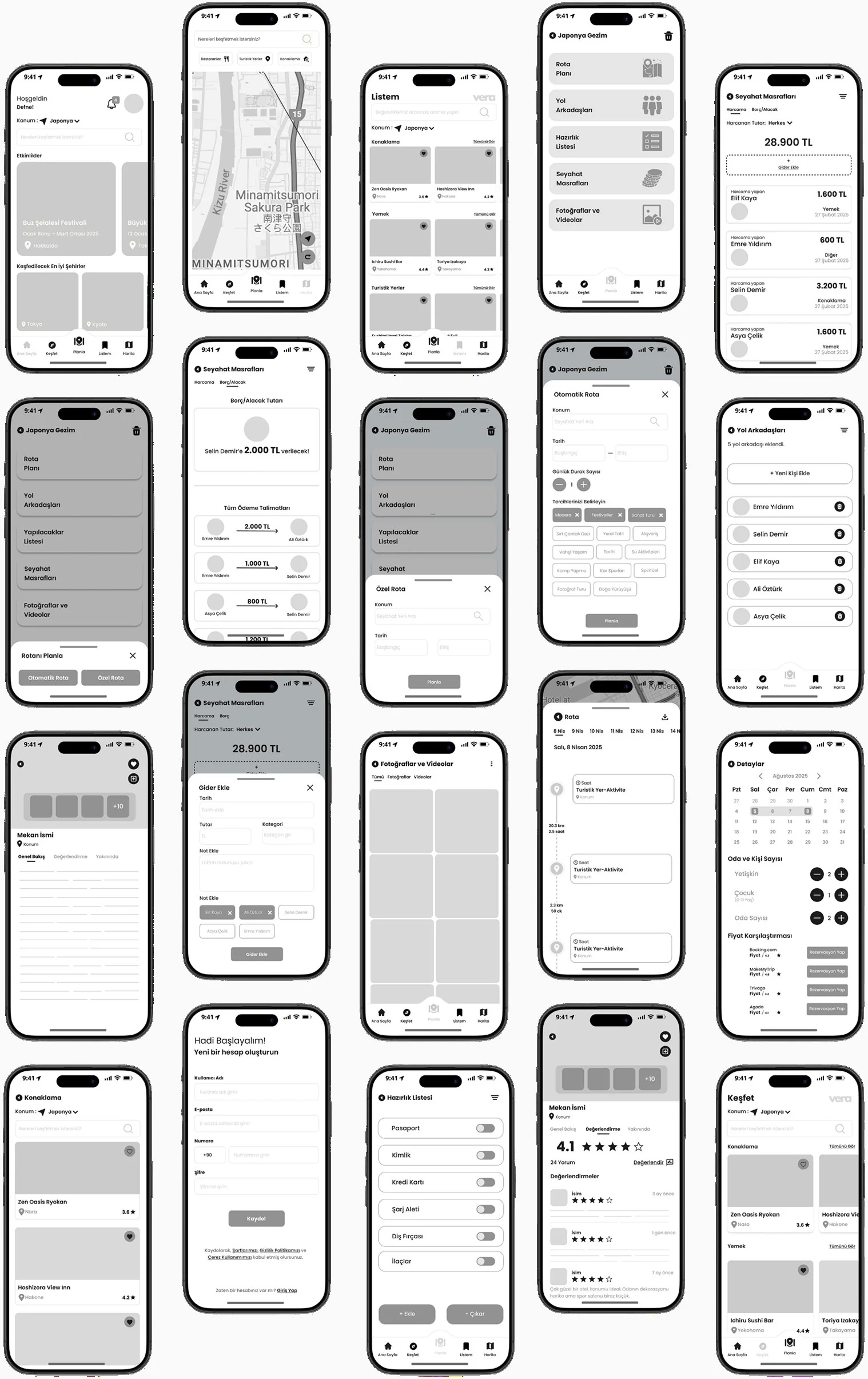 Mid-fidelity wireframes for the Vera app