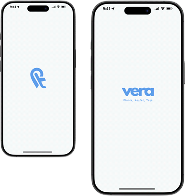 Vera splash screens showing the app icon and the Vera wordmark
