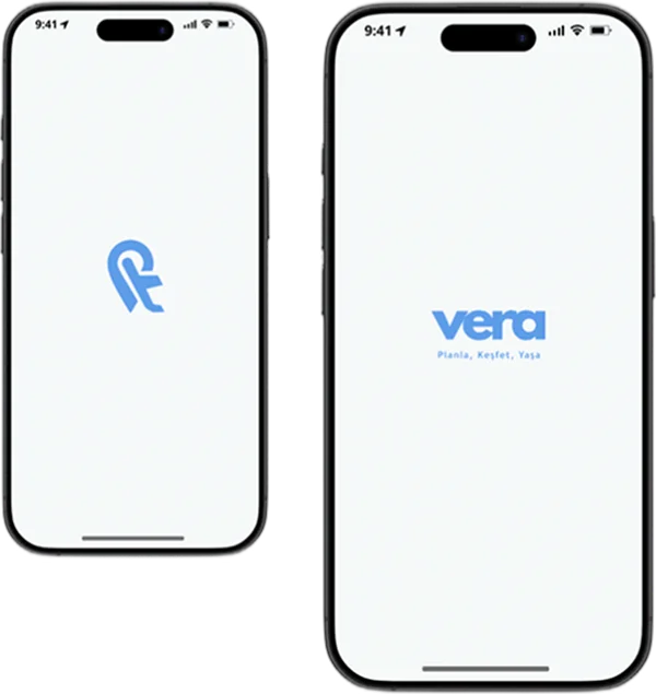 Vera splash screens showing the app icon and the Vera wordmark