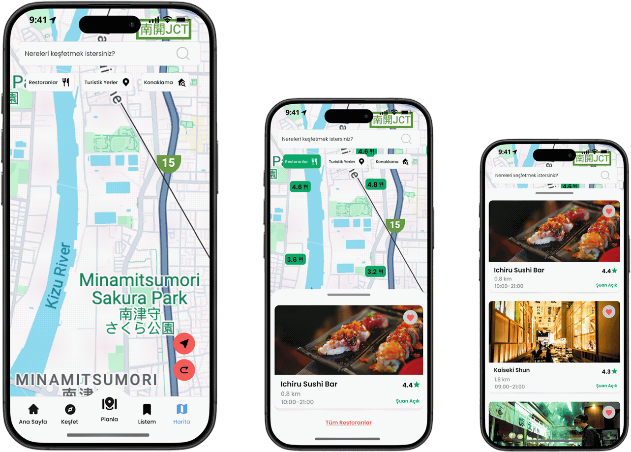 Vera map screen with category filters and nearby restaurant results