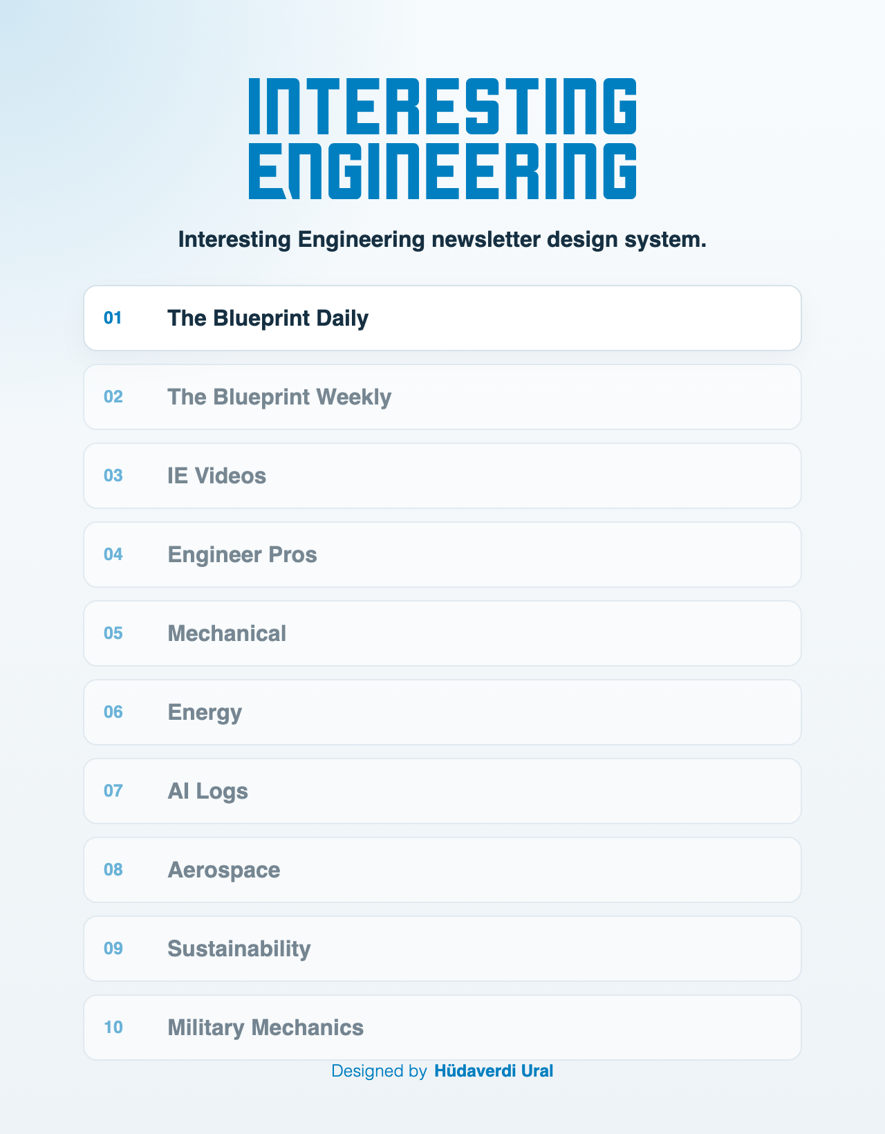 Newsletter Builder template library screen listing every newsletter format editors can create