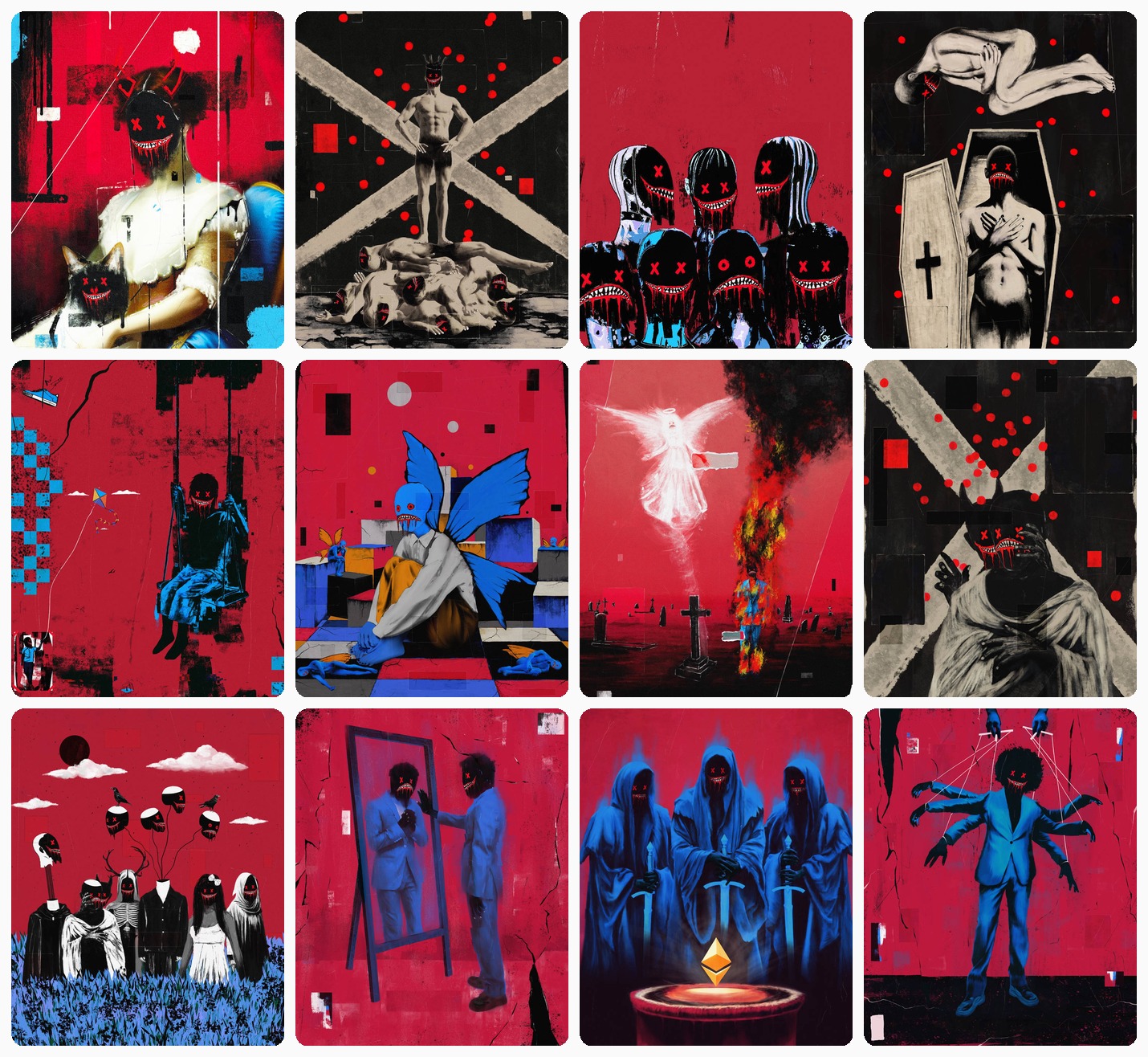 Collage of surreal digital artworks by Maxim Moyen